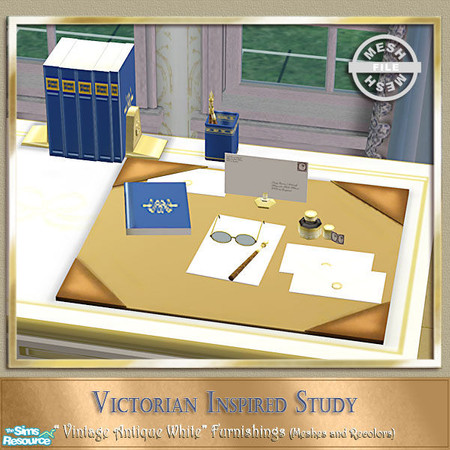 Sims 2 — Victorian Inspired Study - Desk Set 001 by Cashcraft — The Victorian Inspired Study set features 8 new meshes.