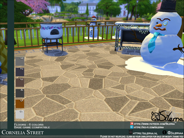 Sims 4 — Cornelia Street by Silerna — Garden stone tiles in different shapes. -Base game compatible. -6 swatches -Located