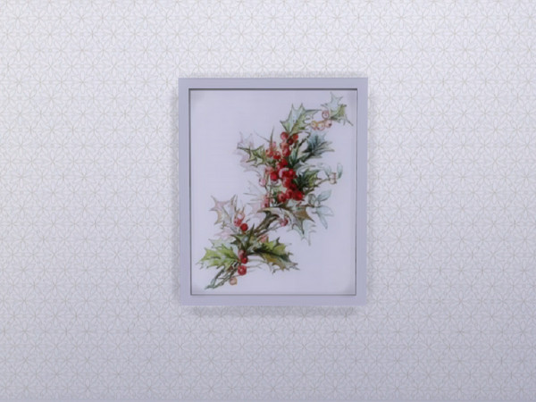 Sims 4 — All Is Calm Holly and Ivy Print by seimar8 — Christmas Prints in winter white fames. Comes in two swatch