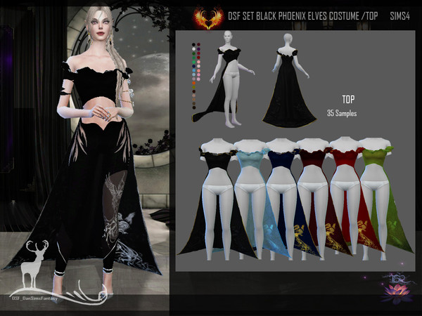 Sims 4 — DSF SET BLACK PHOENIX ELVES TOP by DanSimsFantasy — This shirt looks like a dress and belongs on the set PHOENIX