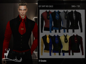 Sims 4 — DSF SHIRT NOX CAELO by DanSimsFantasy — Elegant long-sleeved shirt exhibits a tie with darts and clamps on the