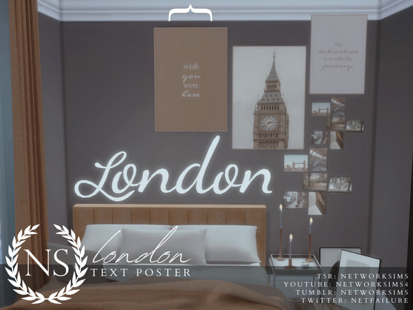 Sims 4 — London Poster (Text Version) - Networksims by networksims — 6 text designs in a thin wooden frame.