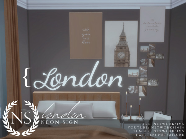 Sims 4 — London Neon Sign - Networksims by networksims — A neon sign of "London" in a cursive font.
