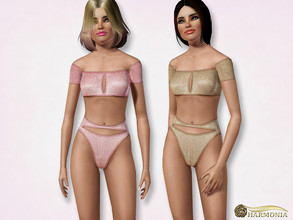 Sims 3 — Bardot Neck Glitter Lingerie/Swimwear by Harmonia — 5 color. not-Recolorable Please do not use my textures.