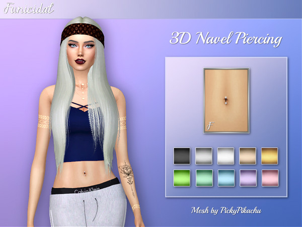 Sims 4 — 3D Navel Piercing by Funicidal — A 3D navel (belly button) piercing for your female Sims. - 10 Colours - Teen to