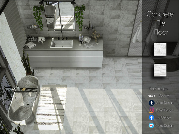 Sims 4 — Concrete Tile Floor by Caroll912 — 2-recolour, marble, concrete tile floor in grey and white tones. Suitable for