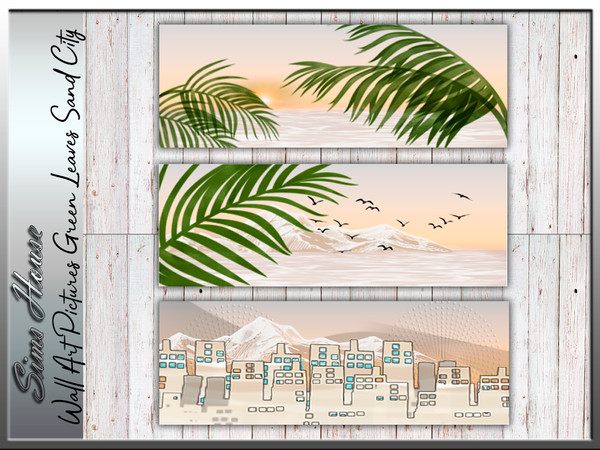 Sims 4 — Wall Art Pictures Green Leaves Sand City by Sims_House — Wall Art Pictures Green Leaves Sand City 4 options.