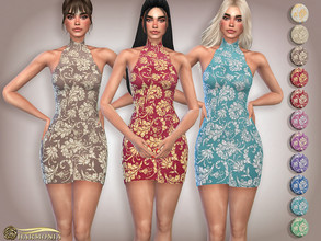 Sims 4 — Ornate Glittery Embroidery Halter Dress by Harmonia — Mesh By Harmonia 15 color Please do not use my textures.