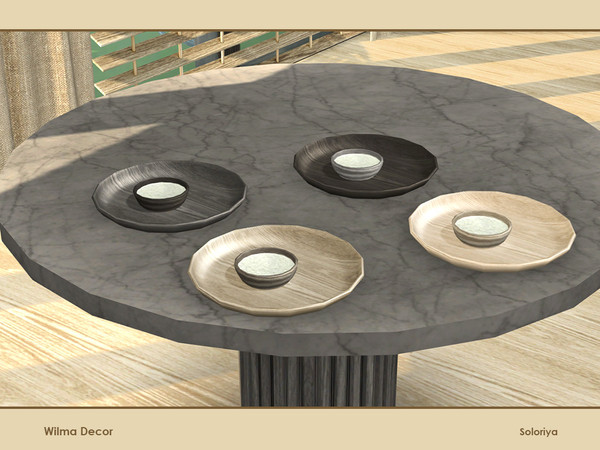 Sims 4 — Wilma Decor. Plates, v2 by soloriya — Decorative wooden plates. Part of Wilma Decor set. 4 color variations.