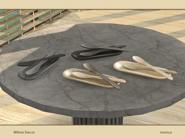 Sims 4 — Wilma Decor. Plate with Spoons by soloriya — Decorative wooden plate with two spoons in one mesh. Part of Wilma