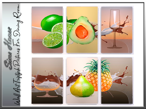 Sims 4 — Wall Art Triptych Pictures For Dining Room by Sims_House — Wall Art Triptych Pictures For Dining Room 4 options.