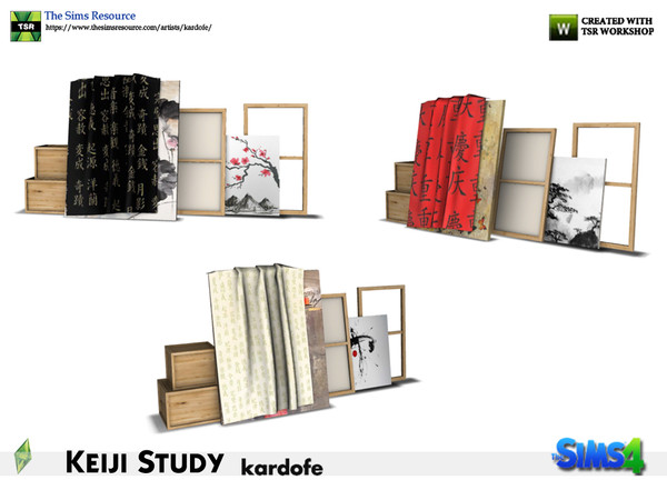 Sims 4 — kardofe_Keiji Study_Canvases by kardofe — Stack of boxes and canvases covered by a cloth, in three color options