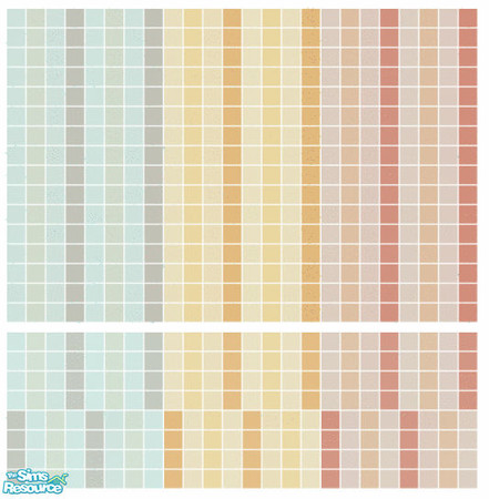 Sims 2 — Kitten Tile Set by s00z — Three tiled walls with coordinating floors.