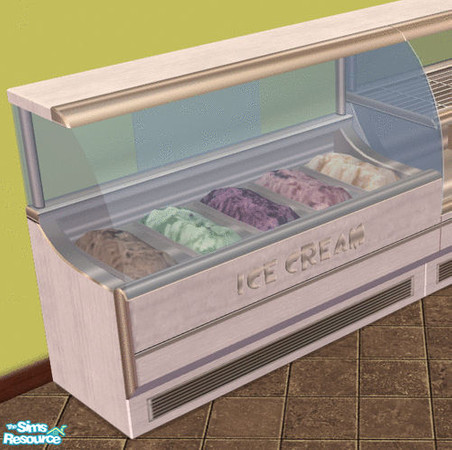 Sims 2 — Diner Surfaces - White Ice Cream Display by Shannanigan — Matches Maxis White Wood OFB Food Display. Requires