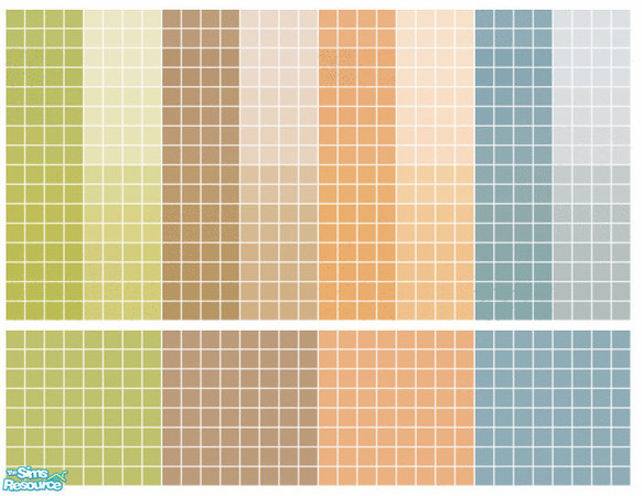 Sims 2 — Elemental Tile Set by s00z — Four tiled walls with coordinating floors.