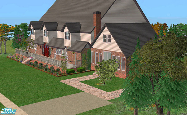 Sims 2 — Mule Shoe House by Paleoanth — Partially furnished with 4 bedrooms, two and a half baths. Large master bedroom