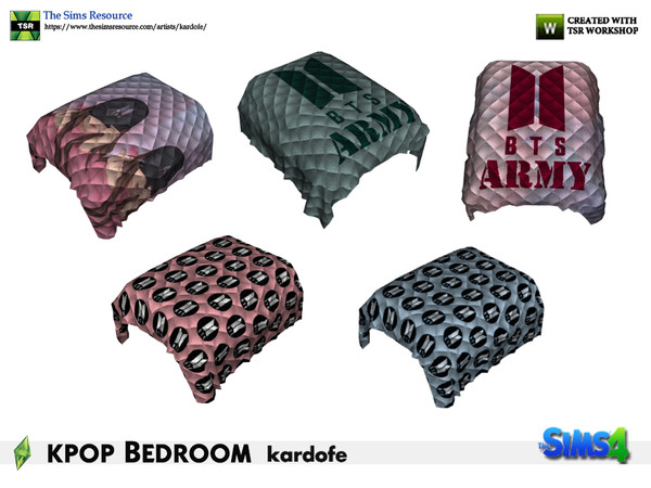 Sims 4 — kardofe_kpop Bedroom_Blanket by kardofe — Blanket to put at the foot of the bed, decorated with BTS logos, in