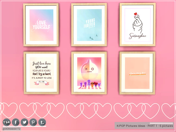 Sims 4 — K-POP Picture Ideas Part 1 by Moniamay72 — K-POP Pictures Part 1 Includes 6 pictures. Furnishing / Decor /