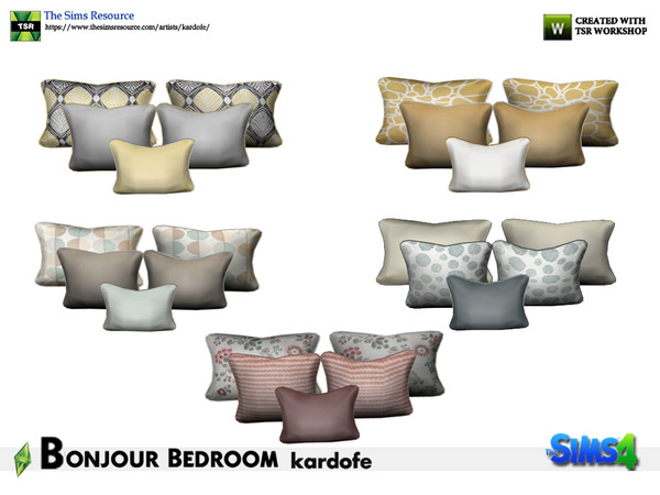 Sims 4 — kardofe_Bonjour Bedroom_Cushions by kardofe — Set of five cushions in five different options, to be placed on