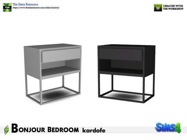 Sims 4 — kardofe_Bonjour Bedroom_EndTable by kardofe — Wood and metal bedside table, with simple and plain lines, in two
