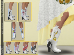 Sims 4 — Zoey Texan Boots by Birba32 — Texan boots with high heels, all in white to match my Zoey Wedding Dress. You will
