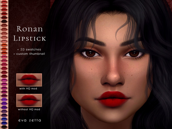 Sims 4 — Ronan Lipstick - Eva Zetta by Eva_Zetta — A vivid, colorful lipstick for your sims. - Comes in 33 swatches -