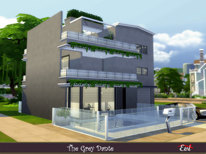 Sims 4 — The grey dante by evi — A three floor house with cubistic appearance. Inside is comfortable with a hot tub on