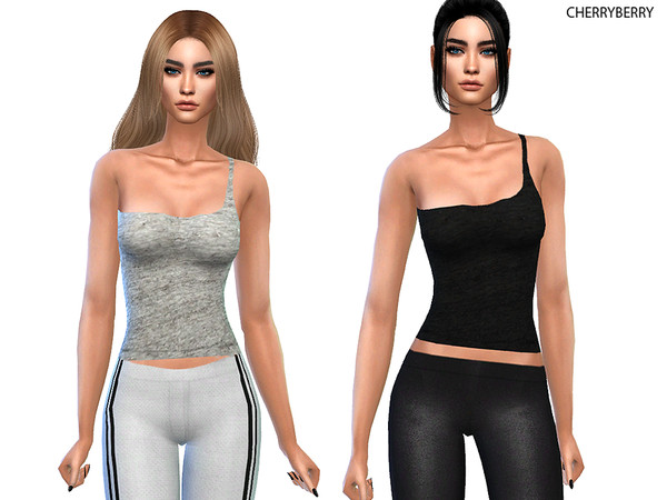 Sims 4 — Olivia Athletic Top by CherryBerrySim — Athletic one shoulder asymmetric Top for female sims. 5 colors