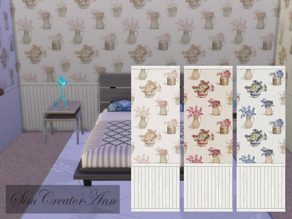 Sims 4 — Retro Wallpaper by Sim_Creator_Ann — A lovely retro wallpaper with flowers for your Sims. It's base game, comes