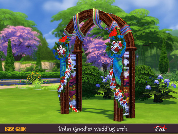 Sims 4 — Boho wedding arch by evi — The basic game wedding arch transformed into a bohemian wedding arch. Colours,