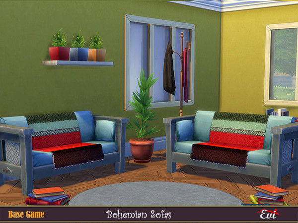 Sims 4 — Bohemian sofas B by evi — Colourful loveseat for bohemian sims. One of a set of five.