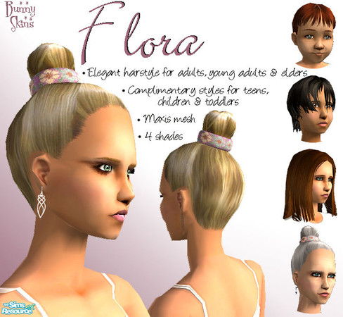 Sims 2 — Flora by BunnyTSR — A set of elegant, feminine hairstyles. For adult/YA/elder ladies, a sophisticated style with