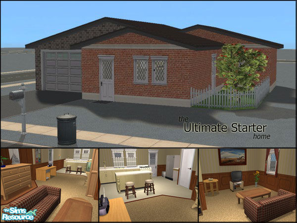 Sims 2 — The Ultimate Starter! by LadyMinion — A beautiful little open-plan starter home with garage. Well-furnished,