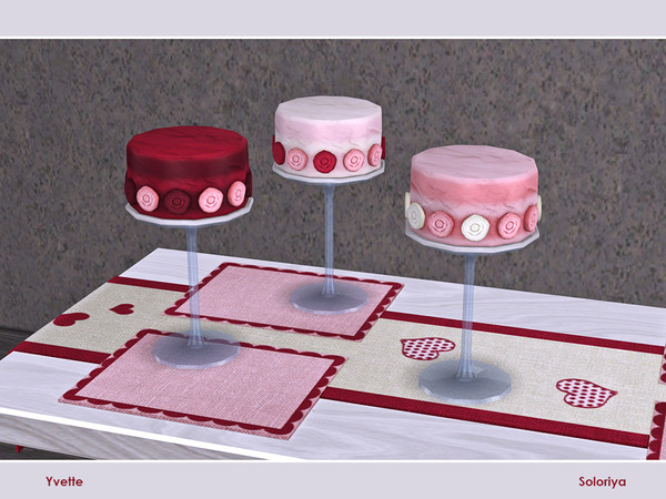 Sims 4 — Yvette. Cake by soloriya — Decorative cake on a glass tray. Part of Yvette set, 3 color variations, category: