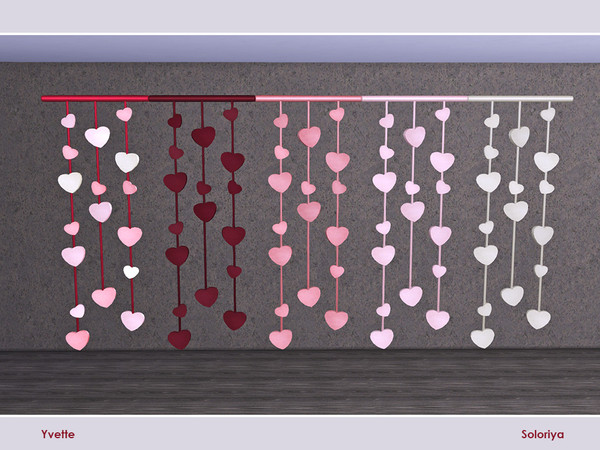 Sims 4 — Yvette. Curtain by soloriya — Curtain with hearts. Part of Yvette set, 5 color variations, category: Decorative
