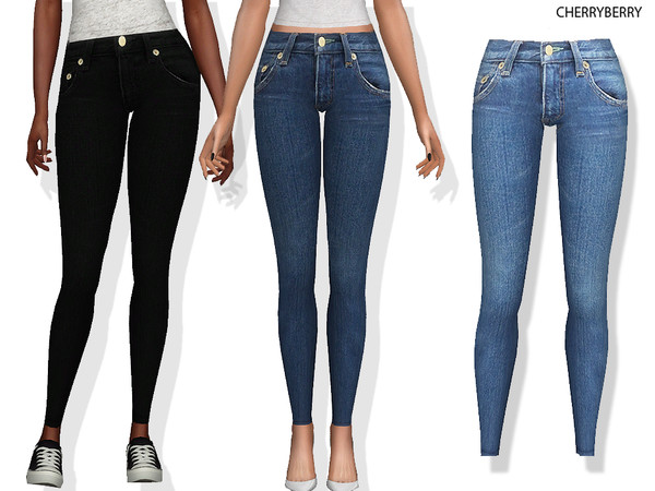 Sims 4 — Fantasia Jeans by CherryBerrySim — Classic realistic detail skinny jeans for female sims. 5 colors
