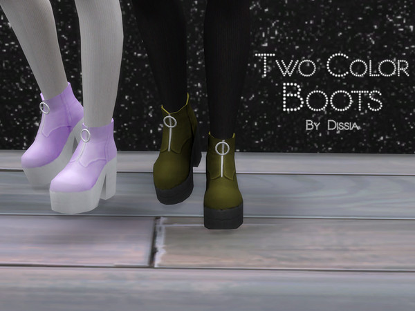 Sims 4 — Two Color Boots by Dissia — Two Color Boots 58 swatches (29 colors with black or white platform) Hope you like