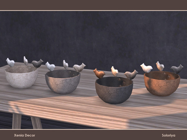 Sims 4 — Xenia Decor. Bowl with Birds by soloriya — Bowl with birds. Part of Xenia Decor set. 4 color variations.