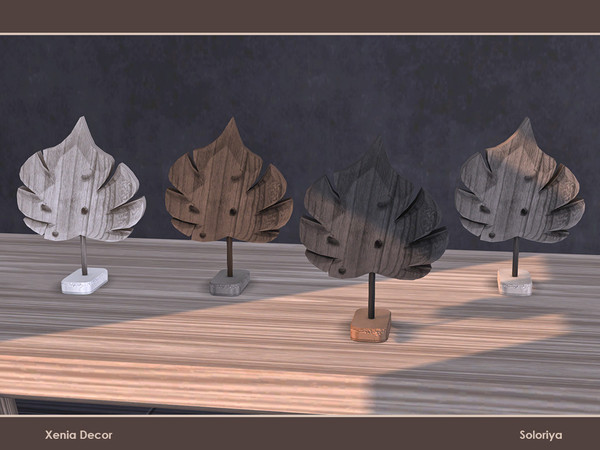 Sims 4 — Xenia Decor. Leaf, v1 by soloriya — Wooden leaf. Part of Xenia Decor set. 4 color variations. Category: