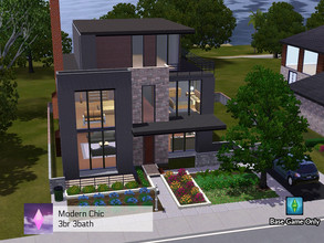Sims 3 — Modern Chic Home (base game, no cc) by Pink_Altitude — This modern brick and wood family home is perfect for