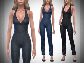 Sims 4 — Verity Denim Jumpsuit. by Pipco — 4 Swatches Base Game Compatible New Mesh All Lods Specular and Normal Maps