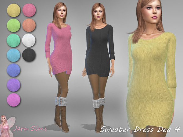 Sims 4 — Sweater Dress Dea 4 by Jaru_Sims — Base game - recolor 11 swatches Teen to elder Custom thumbnail Size 2,22Mb