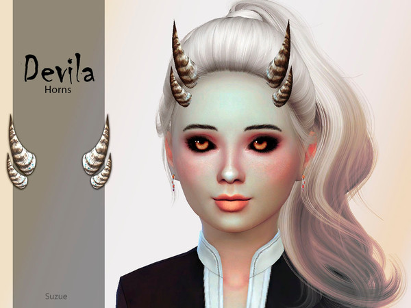Sims 4 — Devila Horns Child  by Suzue — -New Mesh (Suzue) -10 Swatches -For Female and Male (Child) -Hats Category -HQ