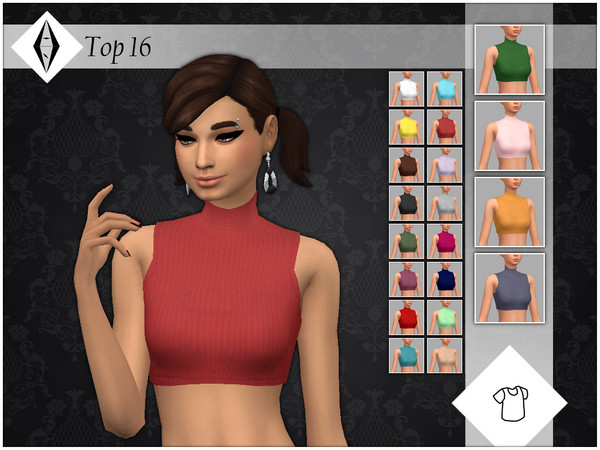 Sims 4 — Top 16 by AleNikSimmer — Crop top with fabric texture and high neck. It works with most necklaces without