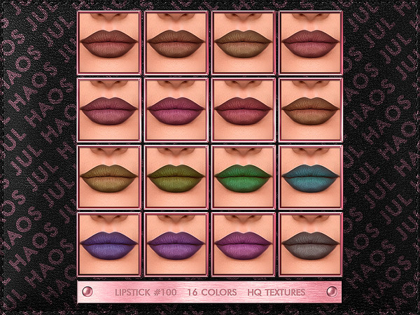 Sims 4 — [PATREON] LIPSTICK #100 by Jul_Haos — OPEN ACCESS - CATEGORY: LIPSTICK - COLORS: 16 - GENDER: FEMALE - HQ