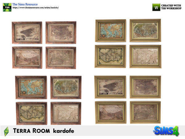 Sims 4 — kardofe_Terra Room_Pictures by kardofe — Group of four pictures with antique maps, in four different options 