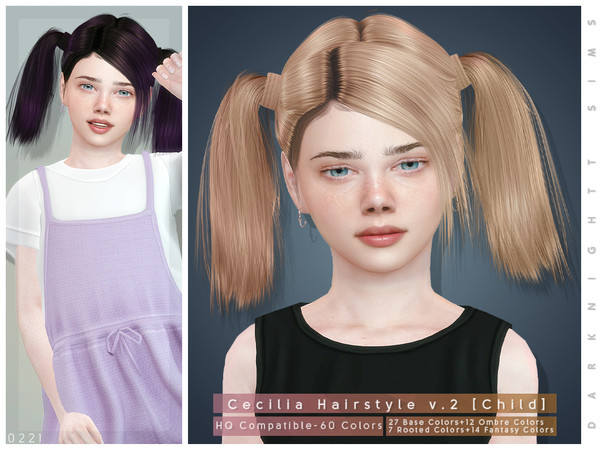 Sims 4 — Cecilia Hairstyle V2 [Child] by DarkNighTt — Cecilia Hairstyle V2 [Child] 60 colors (27 Base Colors+12 Ombre