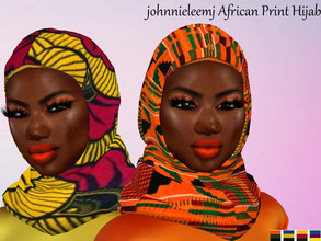Sims 4 — African Print Hijab by johnnieleemj — Basegame hijab recolor w/ African print 4 swatches Under Hats Teen - Elder