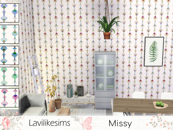 Sims 4 — Missy by lavilikesims — A geometric colourful wallpaper pink, green, blue, red, gray
