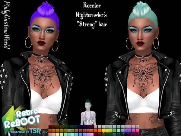 Sims 4 — Retro ReBoot Recolor of Nightcrawler's Strong hair by PinkyCustomWorld — Inspired by the 80's punk rock style -